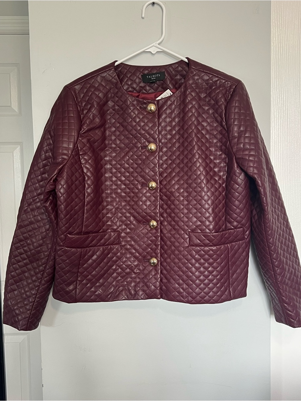 Talbots Quilted Bomber Jacket in Plum/Burgandy with Gold Buttons - Picture 3 of 6